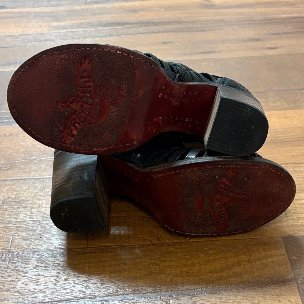 Black Freebird Bela Braided Ankle Peep Toe Huarache Booties Sz 8 - Picture 4 of 11